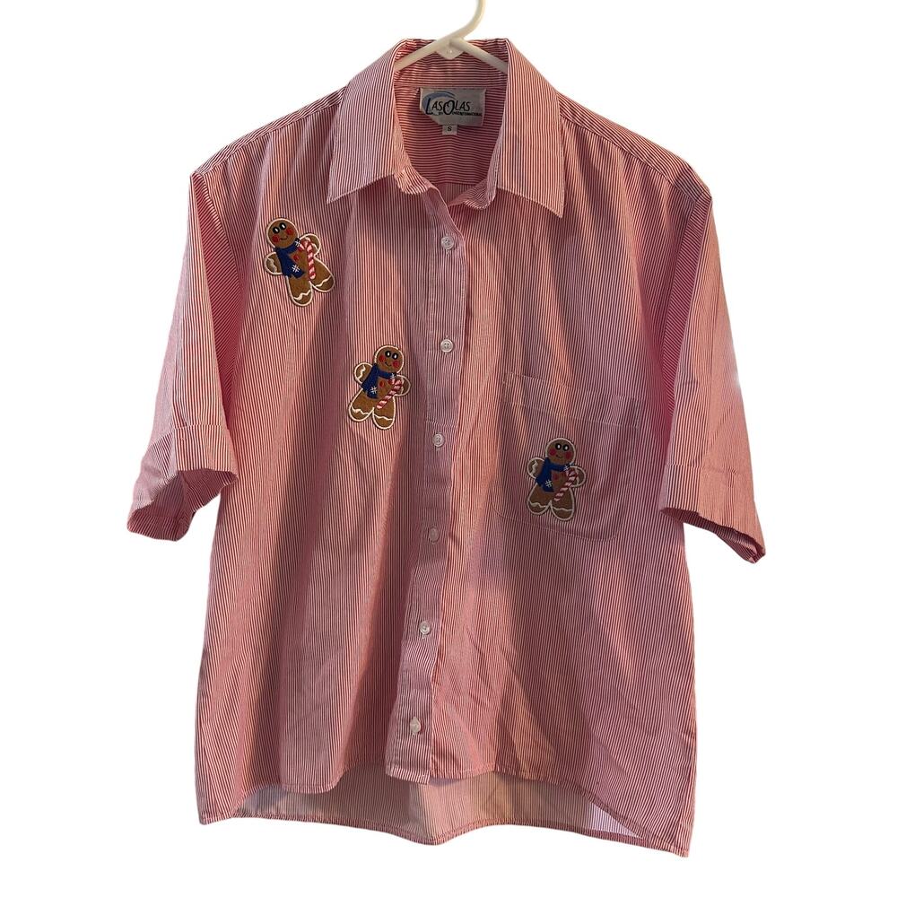 LasOlas Women's Vintage S/S Buttonup Shirt‎ Striped Gingerbread Size Small